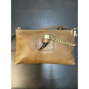 Michael Kors Small Leather‎ Crossbody Bag Clutch Tortoise Horn Charm Gold Chain